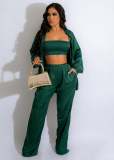Solid Color Tube Tops+Cardigan Coat+Wide Leg Pant Two Piece Set ZNF-9172