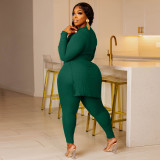 Plus Size Solid Bandage Split Tops And Tight Pant Two Piece Set YNSF-1869