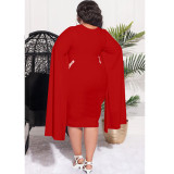Plus Size Solid Color Shawl Sleeve Slim MidI Dress NNWF-7733