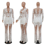 Sexy See-Through Cardigan Tops And Wide Leg Pants Suit CYA-900127