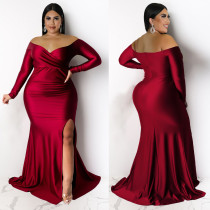 Plus Size Sexy V Neck Solid Color Split Maxi Dress NNWF-7749