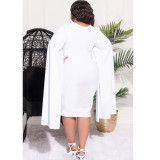 Plus Size Solid Color Shawl Sleeve Slim MidI Dress NNWF-7733