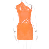 Fashion Sexy Single Shoulder Bodysuits Plush Skirt Suit BLG-289860
