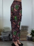 Fashion Leaf Print Straight Pocket Cargo Pants GSMJ-1096