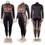 Plus Size Printed Patchwork Zipper Tight Jumpsuit NY-10276