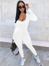 Rib Low-cut Sexy Solid Slim Jumpsuit HEJ-8242