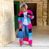 Plus Size Knits Color Blocking Long Sleeve Sweater Cardigan NY-086