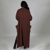 Solid Color Long Twist Sweater Cardigan Coat FSXF-F380