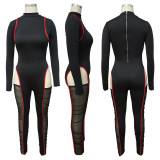 Splice Mesh Sexy Long Sleeve Jumpsuit YF-9790