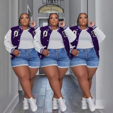 Plus Size Print Rib Color Blocking Baseball Jacket GHF-125