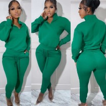 Solid Plush Pullover And Pant Casual Sports Suit WUM-22120