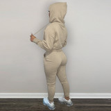 Letter Print Plush Hooded Sweatshirt And Pant Sport Suit AWN-1004