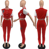 Colorblock Letter Single Breasted Short Sleeve Pants Baseball Uniform 2 Piece Sets YFS-10081