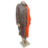 Plus Size Leopard Splicing Color Contrast Loose Dress NNWF-7699