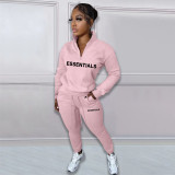 Letter Print Plush Pullover Hoodies Pant Two Piece Set NYF-8129