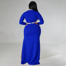 Plus Size Solid Color Hollow Out Split Maxi Dress NNWF-7748