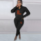 Letter Print Plush Pullover Casual Sport Two Piece Set NYF-8130