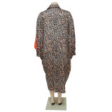 Plus Size Leopard Splicing Color Contrast Loose Dress NNWF-7699