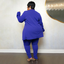 Plus Size Solid Color Casual Long Sleeve Pant Blazer Suit NNWF-7750