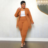 Plus Size Solid Color Casual Long Sleeve Pant Blazer Suit NNWF-7750