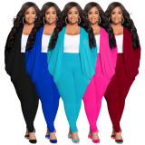 Plus Size Solid Color Cardigan And Bottoming Pants 2 Piece Pant NNWF-7757