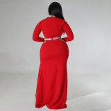 Plus Size Solid Color Hollow Out Split Maxi Dress NNWF-7748