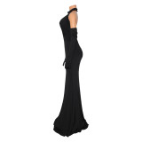 Sexy Backless Hollow Out Halter Maxi Dress GOSD-6808