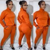 Solid Long Sleeve Sweatshirt And Pant Sport Two Piece Set HMS-5561