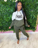PINK Letter Print Color Blocking Hooded Two Piece Set XMF-182