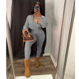 Casual Knits Solid Color Hooded Tops And Tight Pant Sweater Suit GCNF-0204