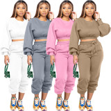 Solid Color Plush Casual Sport Two Piece Pant Set MIL-L376