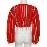 Fashion Color Block Tassel Casual Sweater DLSF-20706