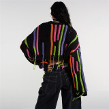 Fashion Color Block Tassel Casual Sweater DLSF-20706