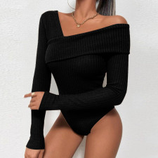 Solid Color Off Shoulder Long Sleeve Bodysuit FSXF-F370