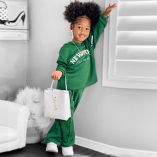 Kids Letter Print Hooded Sweatshirt And Pant Two Piece Set GMYF-Y6205