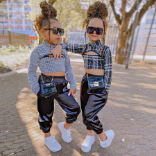 Kids Girls Long Sleeve Plaid Tops And Pant 2 Piece Set GMYF-Y6192