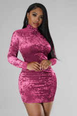 Velvet Long Sleeve Slim Mini Dress QZYD-1171