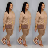 Solid Long Sleeve Casual Two Piece Pants Set CH-8080