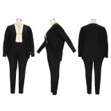 Plus Size Solid Color Ruched Cardigan And Pant Two Piece Set XHSY-19495