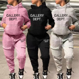 Solid Color Long Sleeve Hooded Sweatshirt And Pant Two Piece Set WAF-77515239