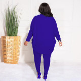 Plus Size Solid Color Ruched Cardigan And Pant Two Piece Set XHSY-19495