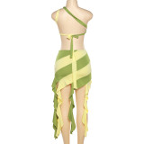 Slash Shoulder Neck Crop Tops And Irregular Skirt 2 Piece Set DLSF-21449