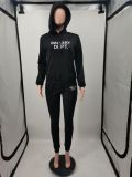 Letter Print Long Sleeve Hooded Sweatshirt And Pant Two Piece Set XMF-188