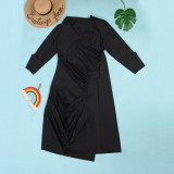 Plus Size Fashion Long Sleeve Irregular Maxi Dress NY-10332