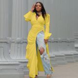 Plus Size Fashion Long Sleeve Irregular Maxi Dress NY-10332