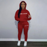 Casual Solid Letter Print Hooded Sweatshirts And Sport Pant 2 Piece Set QKYF-71317