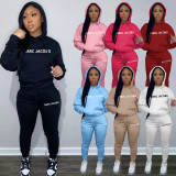 Casual Solid Letter Print Hooded Sweatshirts And Sport Pant 2 Piece Set QKYF-71317