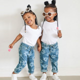 Kids Girls Fashion Print Denim Loose Jeans GMYF-D0019