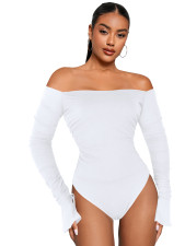 Solid Flare Long Sleeve Ruched Bodysuit MZ-2770