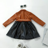 Kids Girls PU Leather Color Blocking Dress GMYF-D0004